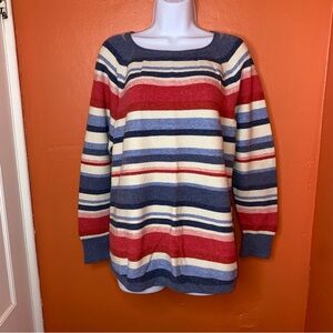 L.L. Bean Cotton Ragg Marled Crewneck Striped Pullover Sweater